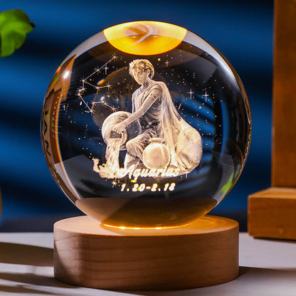 Twelve zodiac signs luminous crystal ball night light ornaments birthday gift crystal ball gift for couples classmates and friends