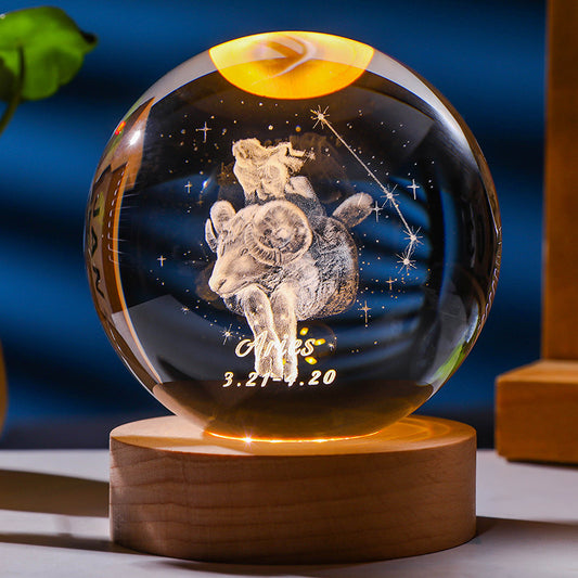 Twelve zodiac signs luminous crystal ball night light ornaments birthday gift crystal ball gift for couples classmates and friends