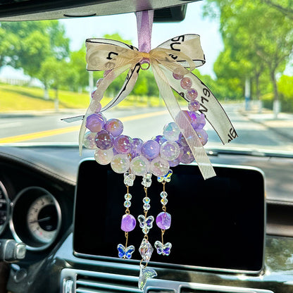 Butterfly pendant car pendant colorful round beads diy beaded car pendant