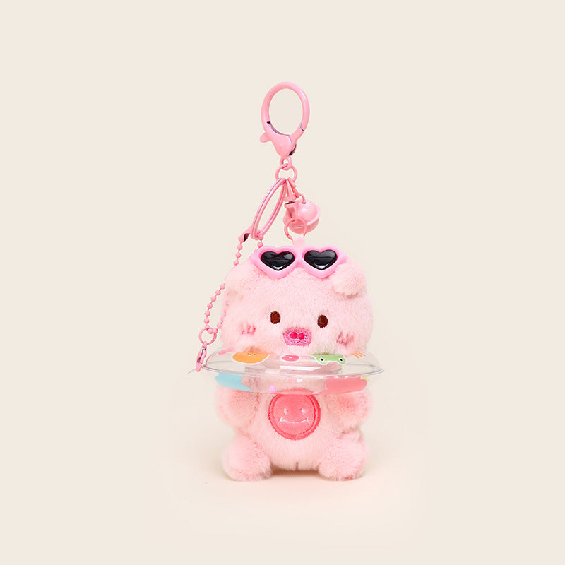 Summer Pool Party Swimming Ring Cream Bear Plush Pendant Creative Swimming Ring Keychain