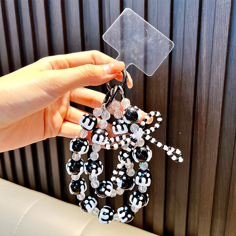 Double chain cake beads beaded mobile phone chain key chain bag pendant car key chain ladies pendant gift