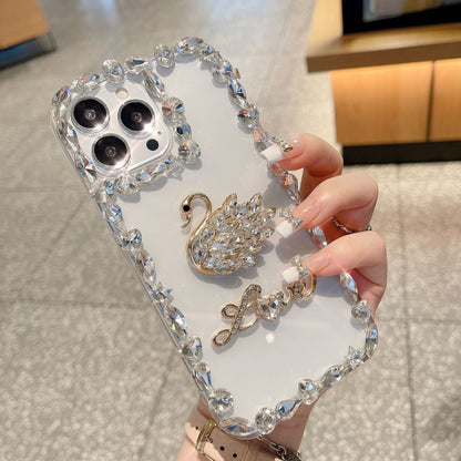 Rhinestone swan transparent suitable for iPhone15pro edge diamond female model