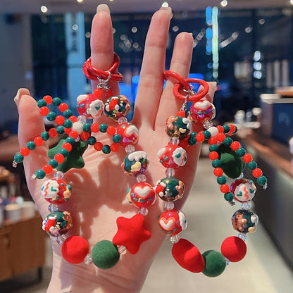 Christmas flocked beaded mobile phone chain Christmas tree ornaments anti-fall lanyard car keychain decoration bag pendant