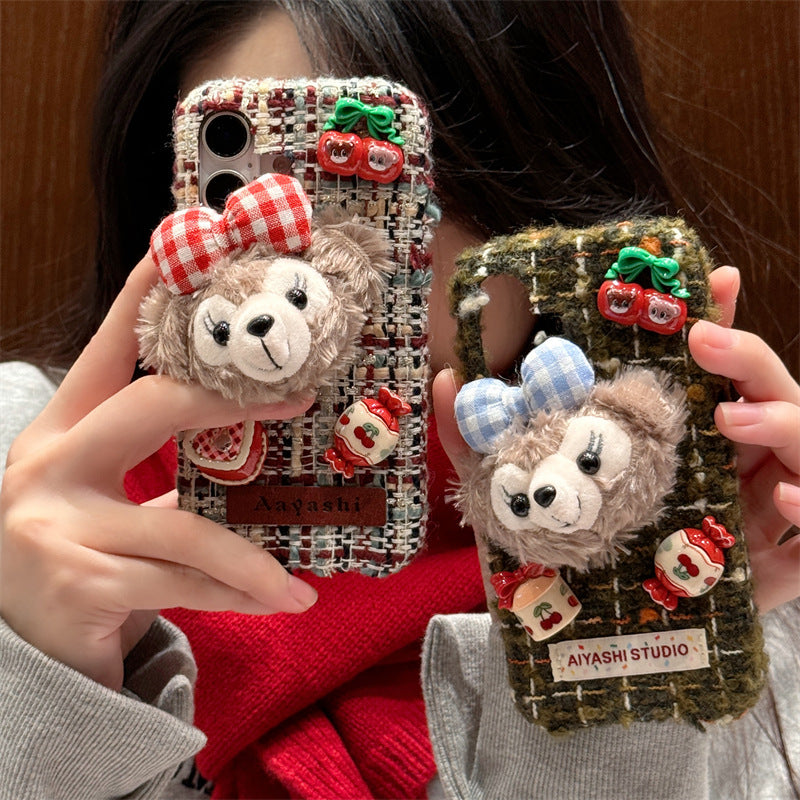 Plush woven pattern three-dimensional plush Shirley Rose iPhone16 Apple 15 suitable for 13/14pro max mobile phone case