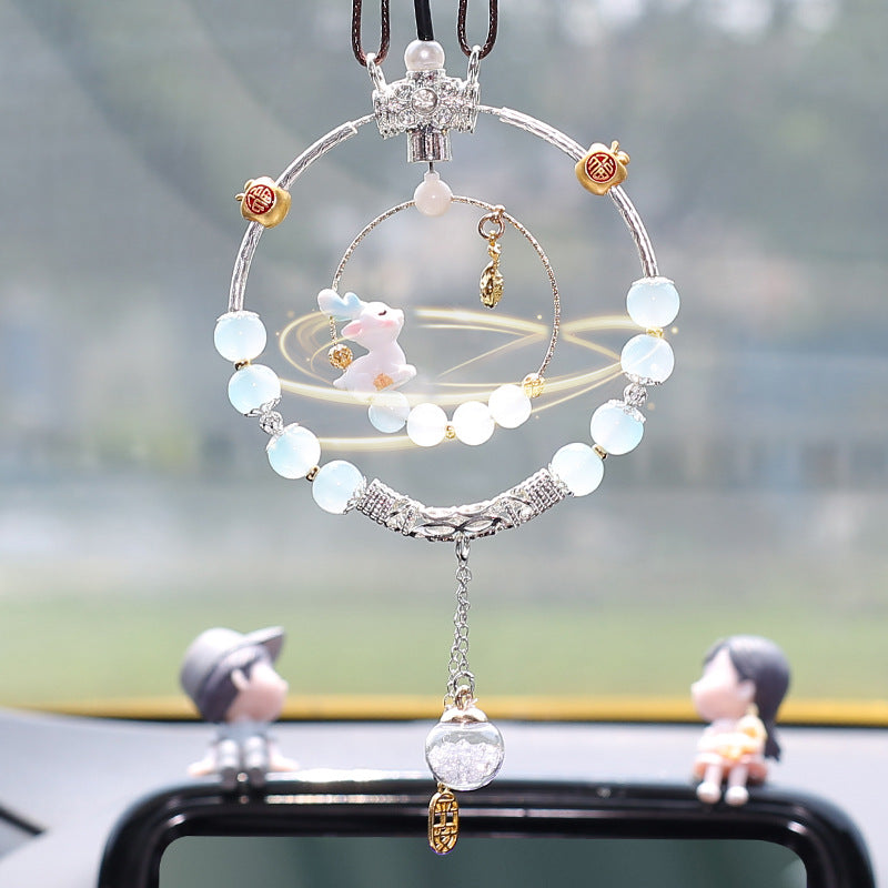 Solar rotating car rearview mirror pendant car perfume aromatherapy blessing bag deer car hanging