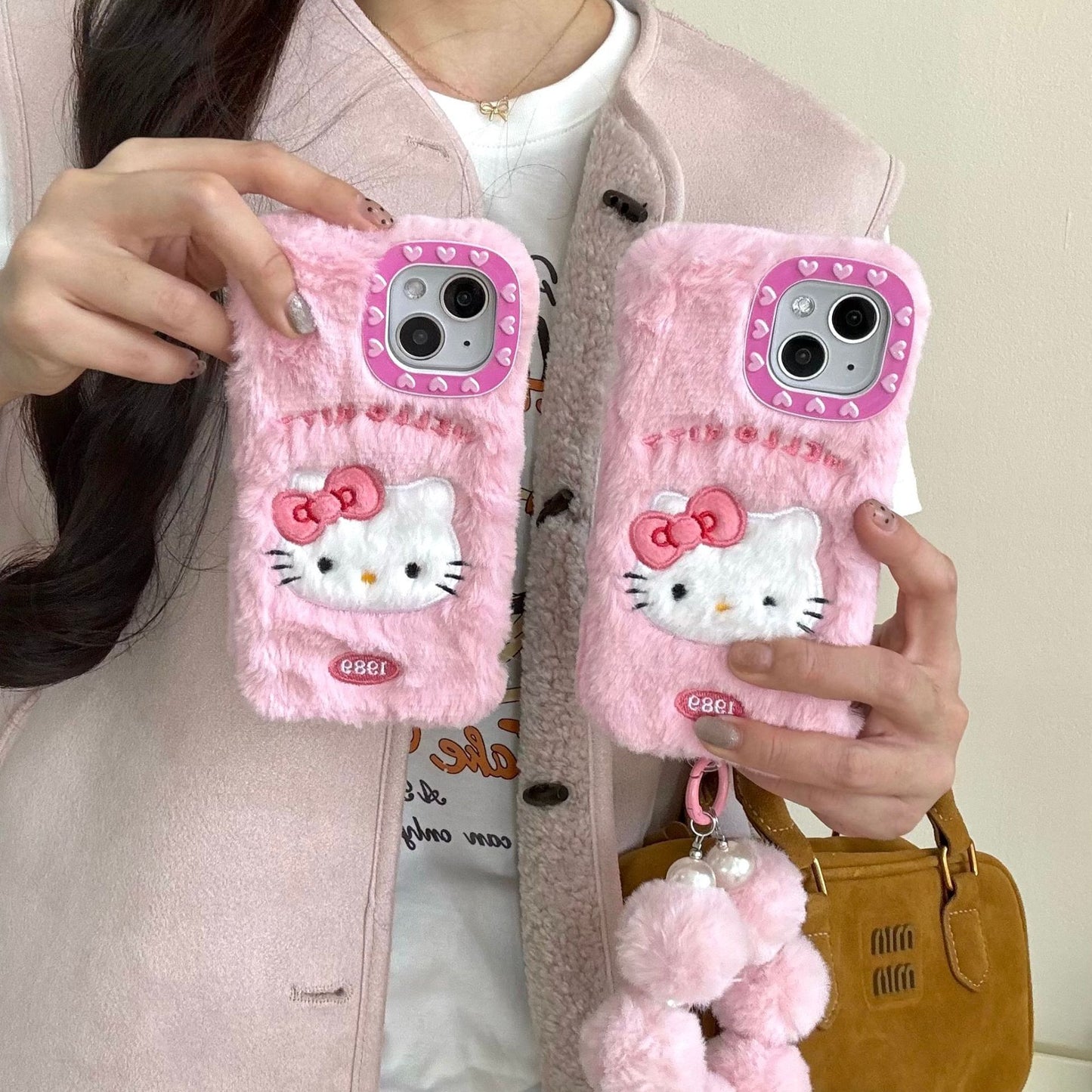 Plush foundation white Hello Kitty avatar iPhone16 Apple 15 suitable for 13/14pro max mobile phone case