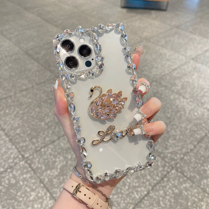 Rhinestone swan transparent suitable for iPhone15pro edge diamond female model