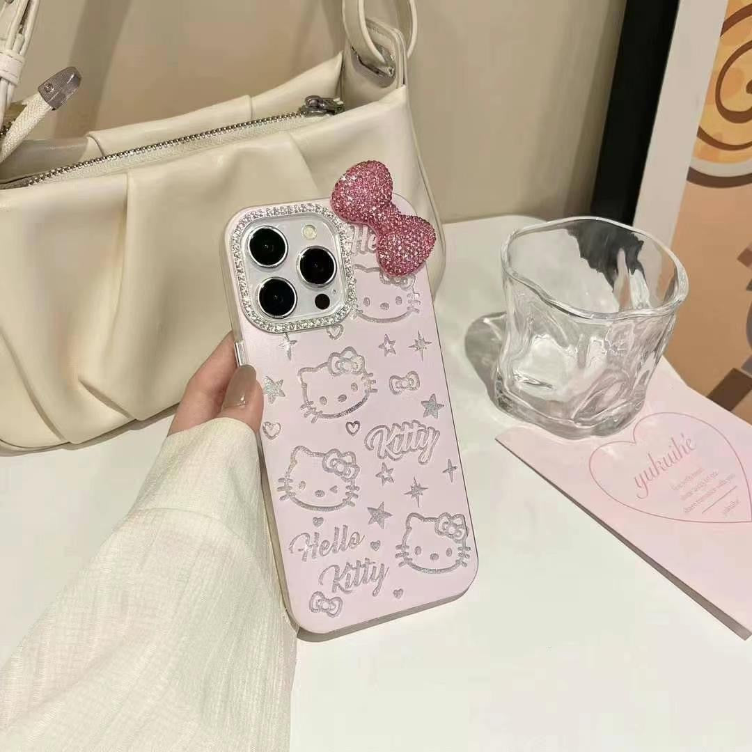 Foundation full screen stars KT cat bow iPhone16 Apple 15 suitable for 13/14pro max mobile phone case 11