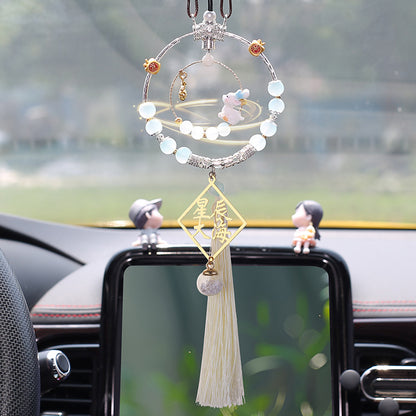 Solar rotating car rearview mirror pendant car perfume aromatherapy blessing bag deer car hanging