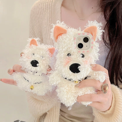 Plush cute bell West Highland dog iPhone16 Apple 15 suitable for 13/14pro max mobile phone case 11