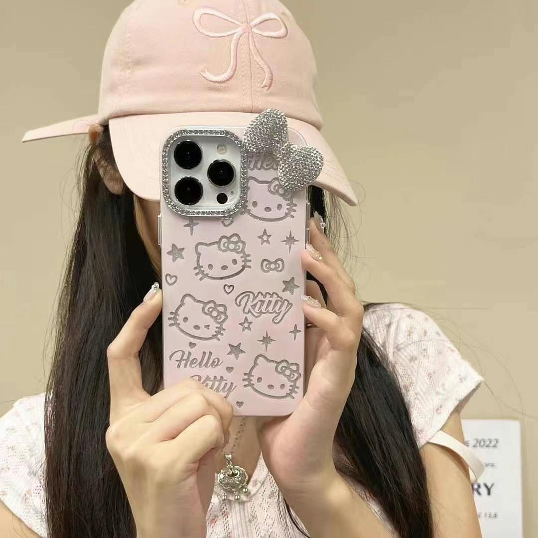 Foundation full screen stars KT cat bow iPhone16 Apple 15 suitable for 13/14pro max mobile phone case 11