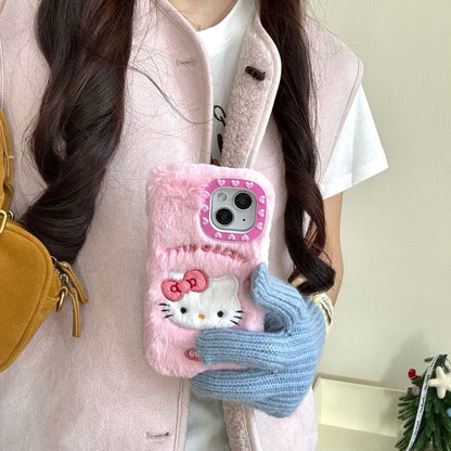 Plush foundation white Hello Kitty avatar iPhone16 Apple 15 suitable for 13/14pro max mobile phone case