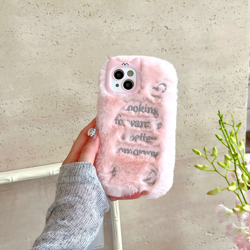 Suitable for iPhone16promax plush mobile phone case with bow Apple 15 cartoon cloud anti-fall 14 protective case