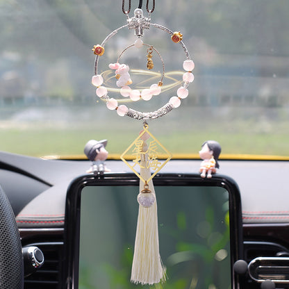 Solar rotating car rearview mirror pendant car perfume aromatherapy blessing bag deer car hanging