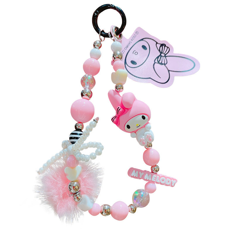 Cartoon Sanrio bead chain key chain school bag pendant couple Kuromi bag beaded key chain pendant