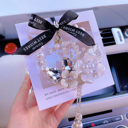 Car pendant four-leaf clover pearl car interior decoration pendant crystal car rearview mirror hanging jewelry bag chain