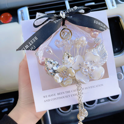 Car pendant four-leaf clover pearl car interior decoration pendant crystal car rearview mirror hanging jewelry bag chain