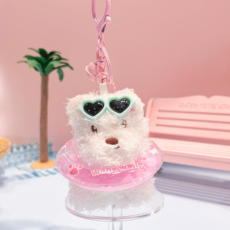 Summer Pool Party Swimming Ring Cream Bear Plush Pendant Creative Swimming Ring Keychain