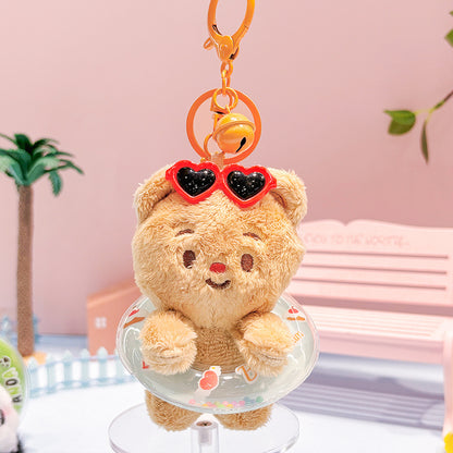 Summer Pool Party Swimming Ring Cream Bear Plush Pendant Creative Swimming Ring Keychain