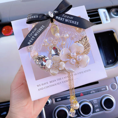 Car pendant four-leaf clover pearl car interior decoration pendant crystal car rearview mirror hanging jewelry bag chain