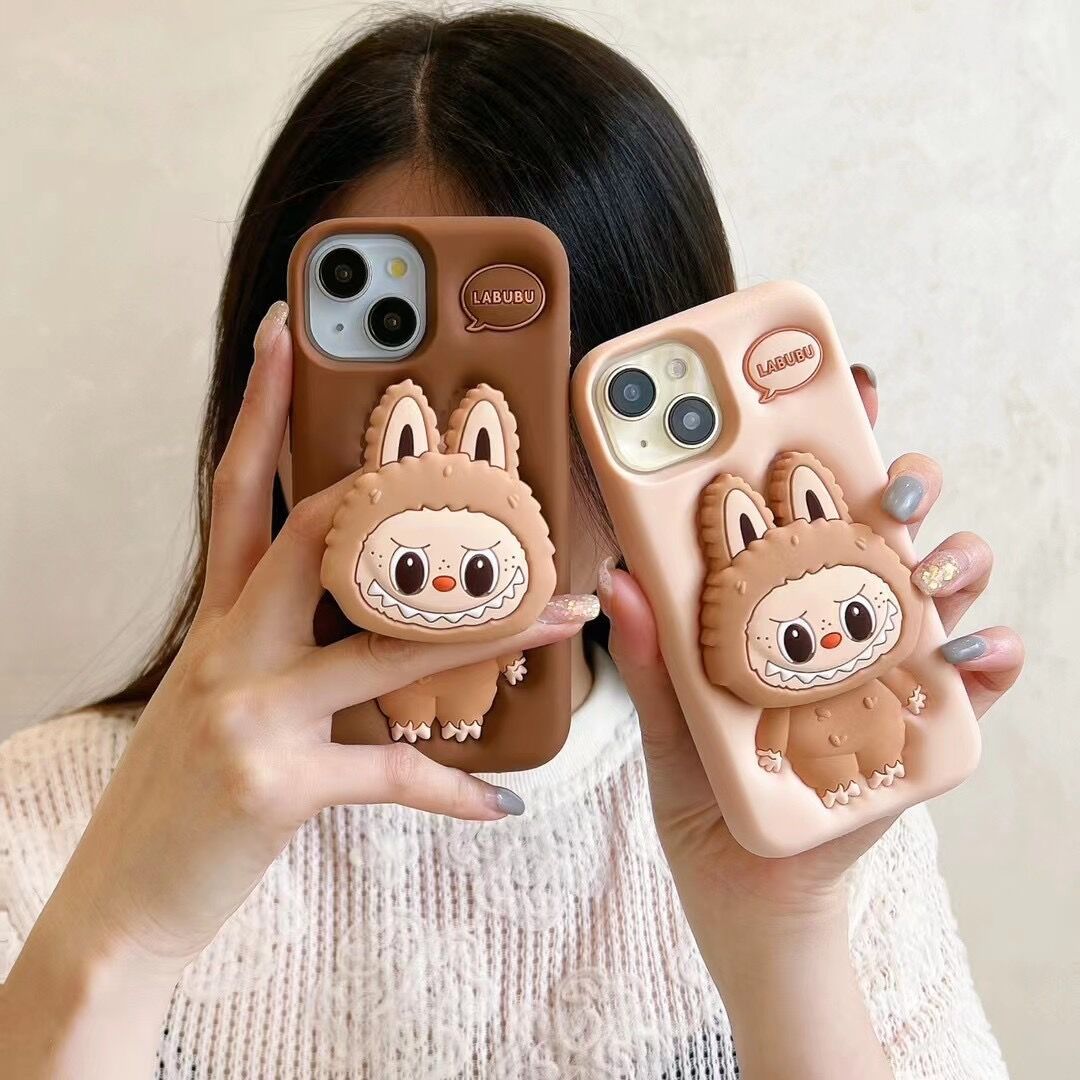 Cartoon cute Labubu telescopic stand for iPhone16, Apple 15, suitable for 13/14pro max mobile phone case 11