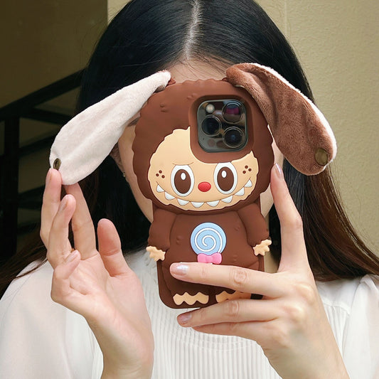 Cute plush ear pull cloth iPhone15 Apple 12 suitable for 13/14pro max phone case anti-fall 11