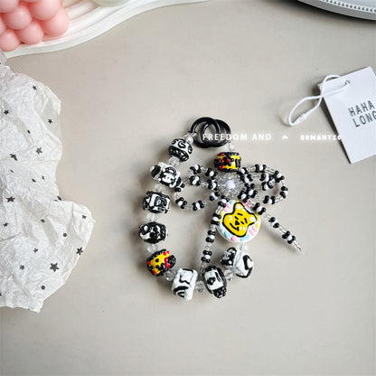 Cream hand-painted beaded cute beads with bracelet DIY bag pendant contrasting color keychain mobile phone chain