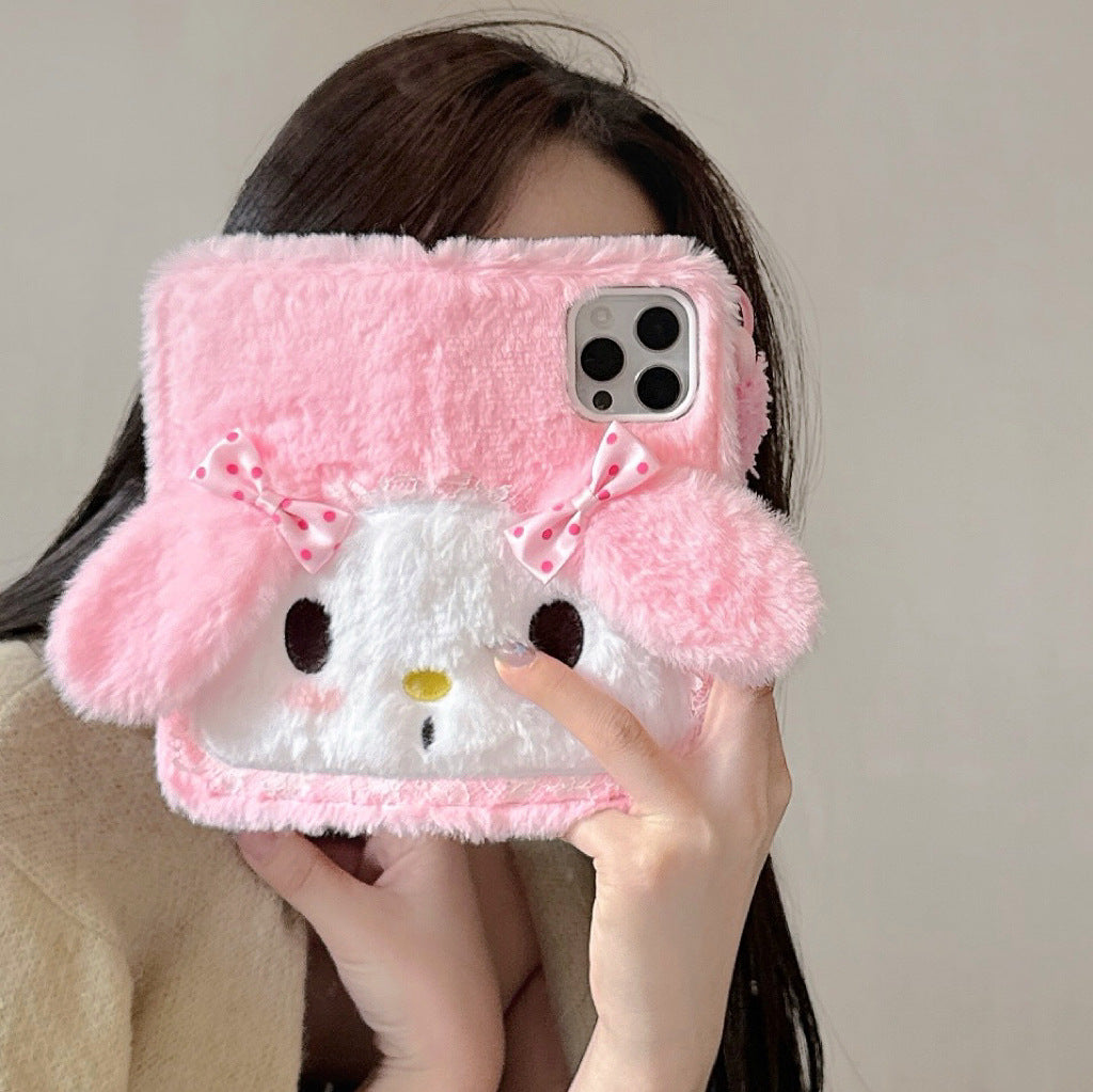 Plush flip Melody handbag iPhone16 Apple 15 suitable for 13/14pro max mobile phone case anti-fall