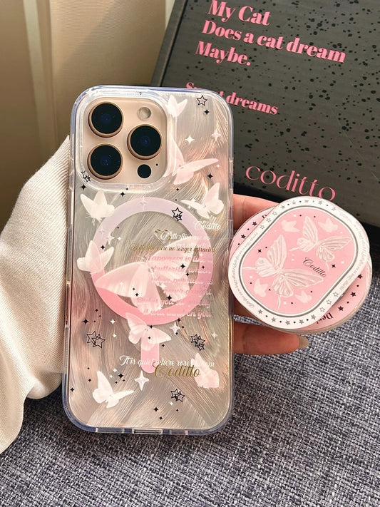 The high-looking and atmospheric butterfly phone case with sparkling shading design matches the iPhone 16 Pro Desert Gold