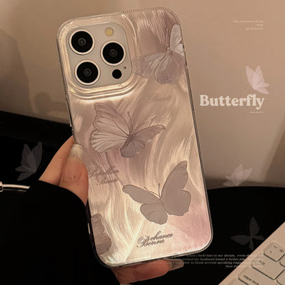 Feather yarn ins pink butterfly suitable for Apple 15pro max mobile phone case iphone16 pendant