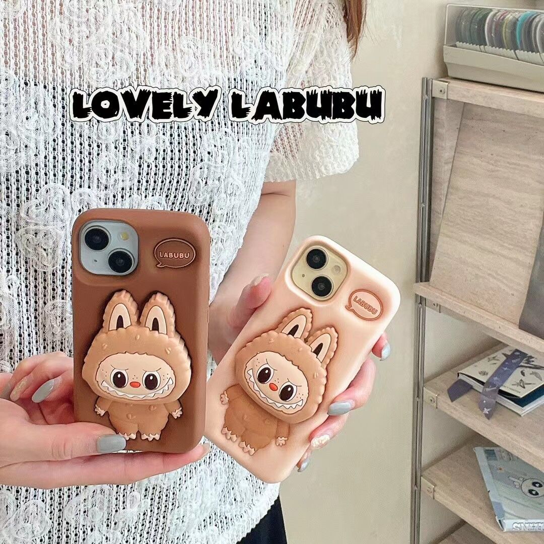 Cartoon cute Labubu telescopic stand for iPhone16, Apple 15, suitable for 13/14pro max mobile phone case 11