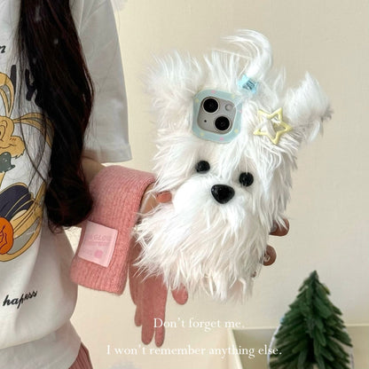 Autumn and winter plush cute West Highland dog iPhone16 Apple 15 suitable for 13/14pro max mobile phone case 12