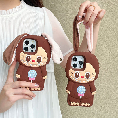 Cute plush ear pull cloth iPhone15 Apple 12 suitable for 13/14pro max phone case anti-fall 11