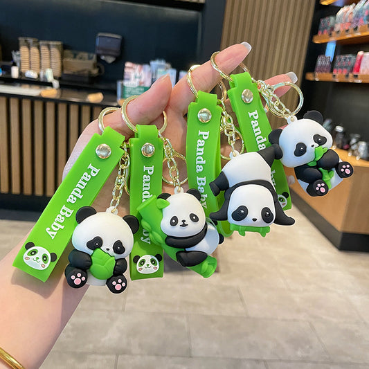 Cute Bamboo Panda Keychain Sichuan Chengdu Giant Panda Bag Doll Cartoon Pendant Doll Machine Small Gift