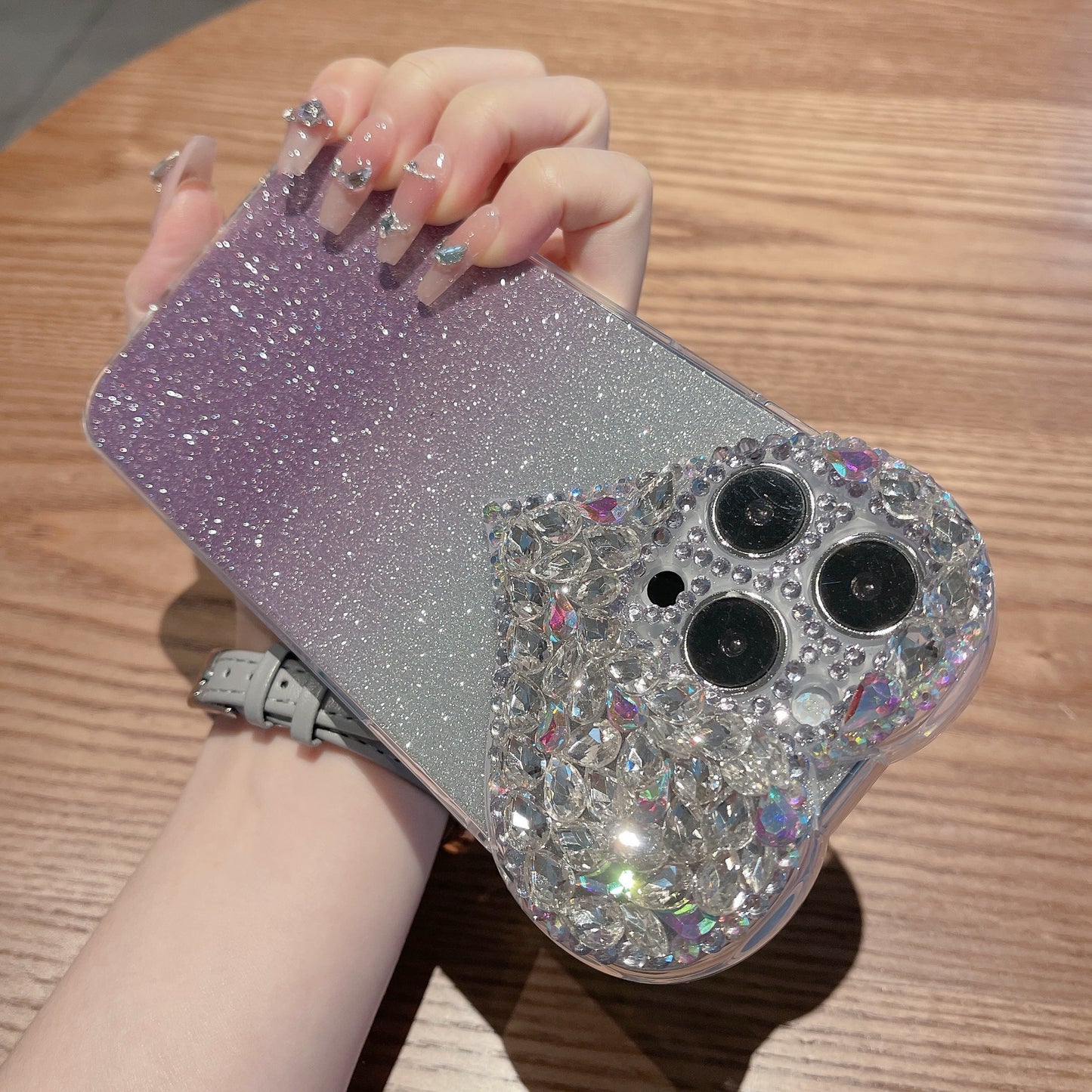 Suitable for iPhone16Promax mobile phone case love rhinestone 1413 Apple 15 protective cover gradient glitter new style