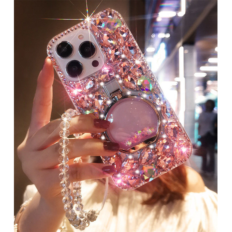 Suitable for iPhone14/15promax luxury full diamond phone case Apple 16/13 rhinestone perfume bottle ring buckle