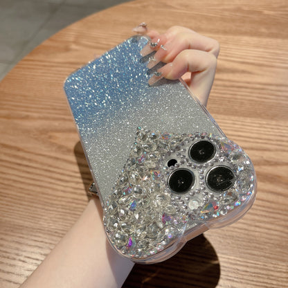 Suitable for iPhone16Promax mobile phone case love rhinestone 1413 Apple 15 protective cover gradient glitter new style