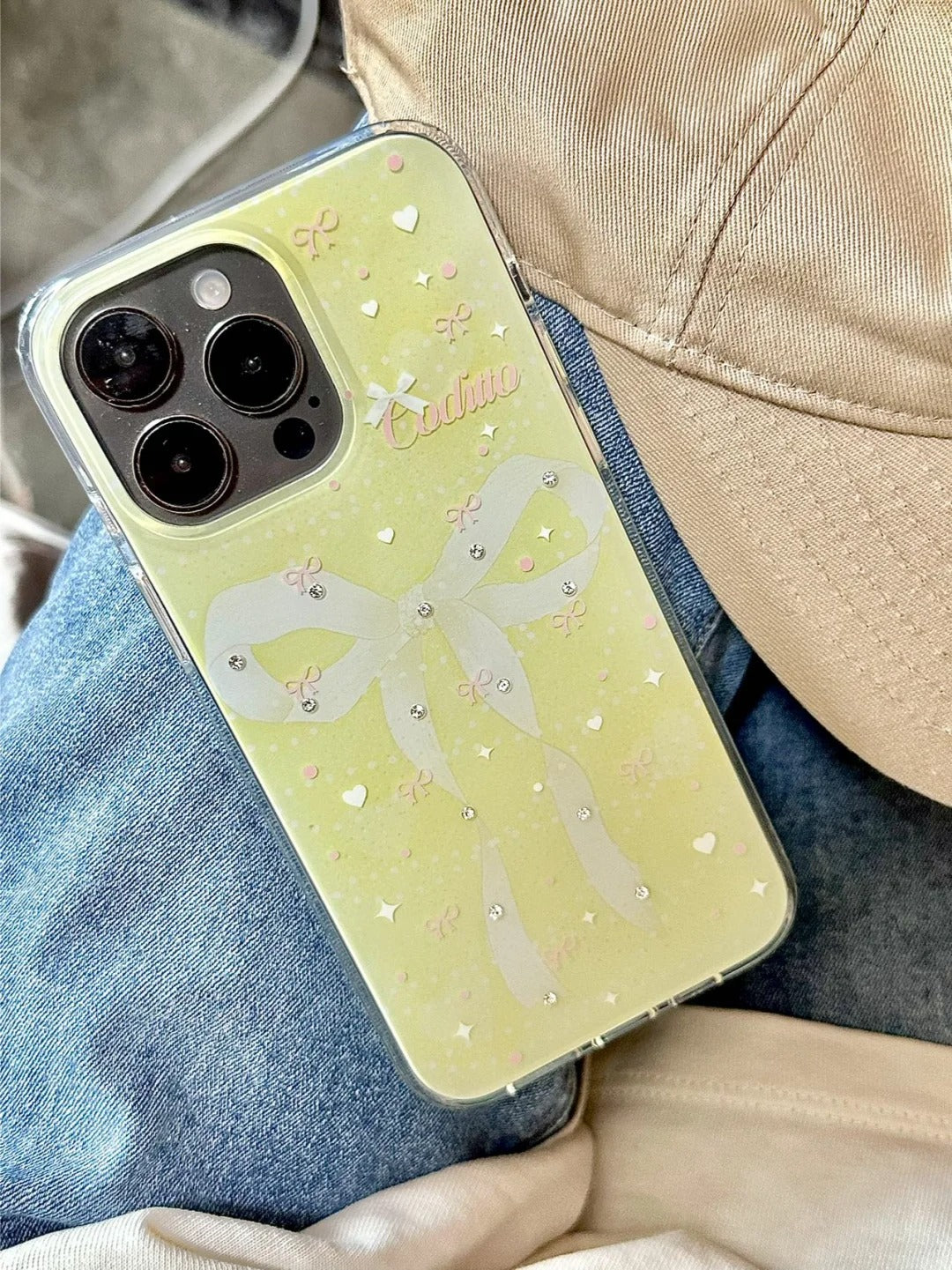 Yellow bow diamond mobile phone case