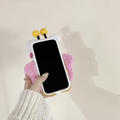 Plush cartoon bee KT cat iPhone16 Apple 15 suitable for 13/14pro max mobile phone case anti-fall cover 11