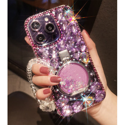 Suitable for iPhone14/15promax luxury full diamond phone case Apple 16/13 rhinestone perfume bottle ring buckle