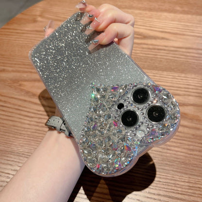 Suitable for iPhone16Promax mobile phone case love rhinestone 1413 Apple 15 protective cover gradient glitter new style