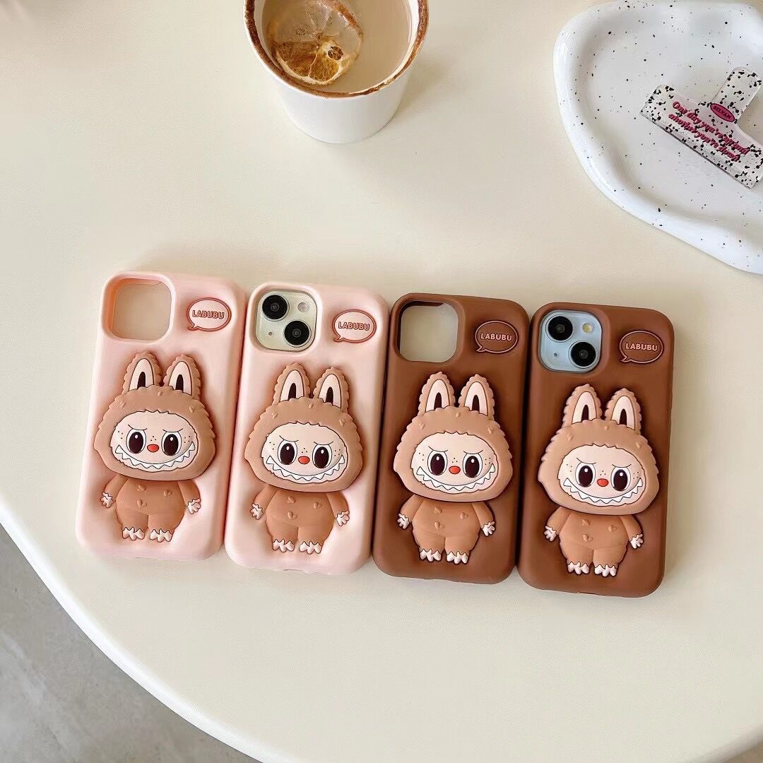 Cartoon cute Labubu telescopic stand for iPhone16, Apple 15, suitable for 13/14pro max mobile phone case 11