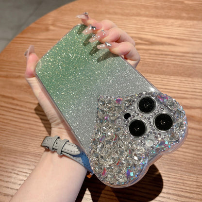 Suitable for iPhone16Promax mobile phone case love rhinestone 1413 Apple 15 protective cover gradient glitter new style