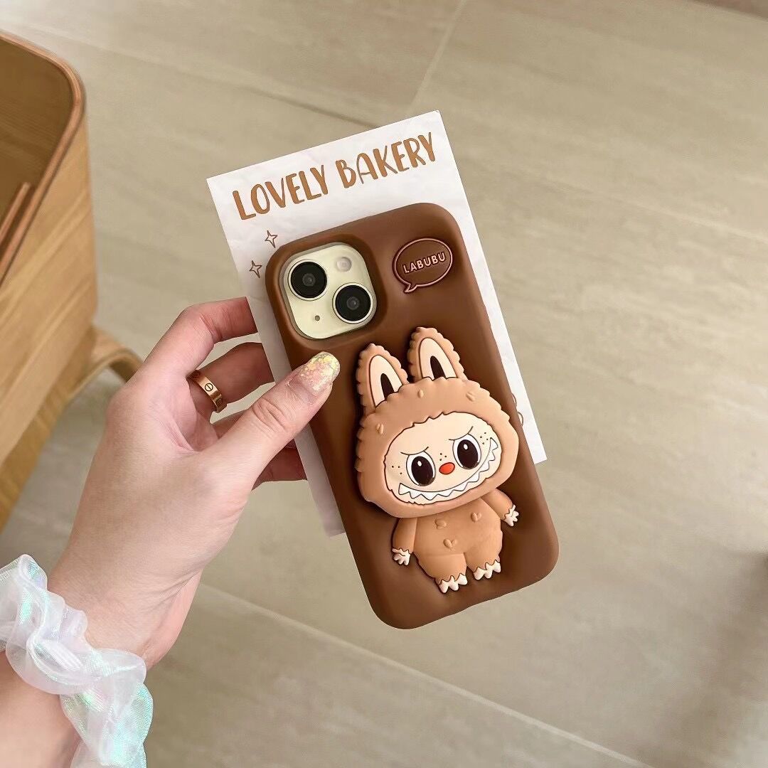 Cartoon cute Labubu telescopic stand for iPhone16, Apple 15, suitable for 13/14pro max mobile phone case 11