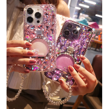 Suitable for iPhone14/15promax luxury full diamond phone case Apple 16/13 rhinestone perfume bottle ring buckle