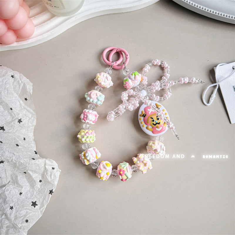 Cream hand-painted beaded cute beads with bracelet DIY bag pendant contrasting color keychain mobile phone chain