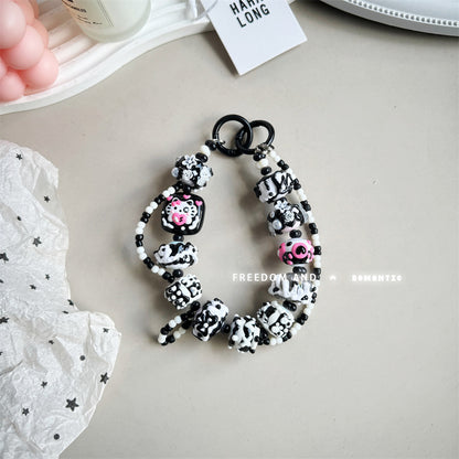 Cream hand-painted beaded cute beads with bracelet DIY bag pendant contrasting color keychain mobile phone chain