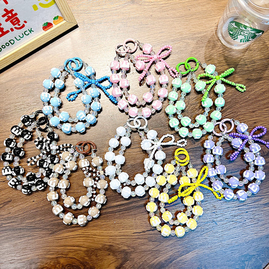 Double chain cake beads beaded mobile phone chain key chain bag pendant car key chain ladies pendant gift