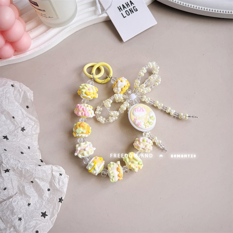 Cream hand-painted beaded cute beads with bracelet DIY bag pendant contrasting color keychain mobile phone chain