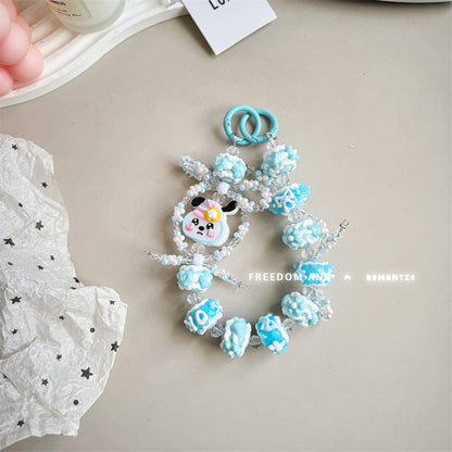 Cream hand-painted beaded cute beads with bracelet DIY bag pendant contrasting color keychain mobile phone chain